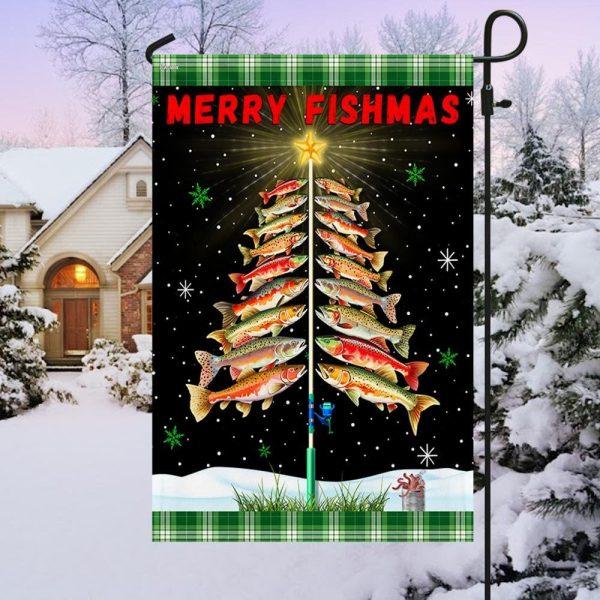 Christmas Flag, Merry Fishmas  Tree Christmas Flag, Christmas Garden Flags, Christmas Outdoor Flag