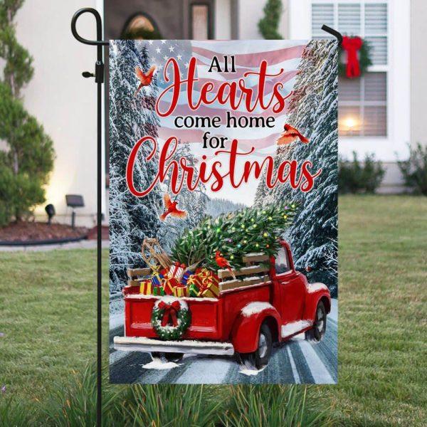 Christmas Flag, Red Truck American Flag All Hearts Come Home For Christmas Flag, Christmas Garden Flags, Christmas Outdoor Flag