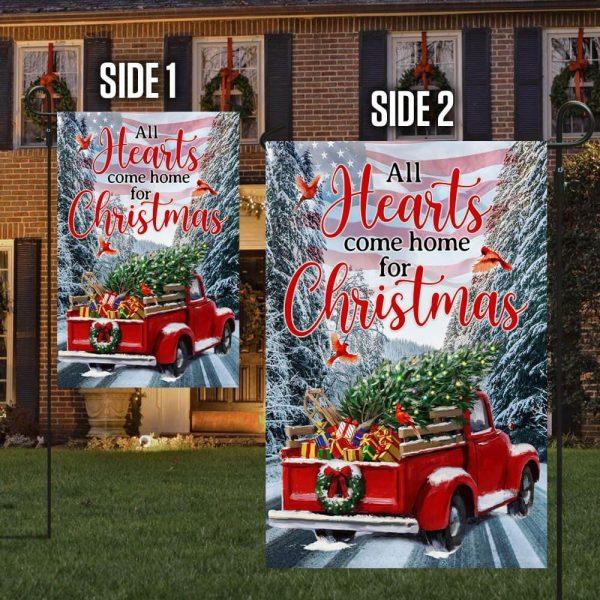 Christmas Flag, Red Truck American Flag All Hearts Come Home For Christmas Flag, Christmas Garden Flags, Christmas Outdoor Flag