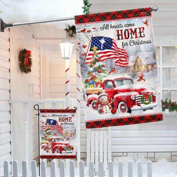 Christmas Flag, Red Truck Christmas Flag All Hearts Come Home For Christmas, Christmas Garden Flags, Christmas Outdoor Flag