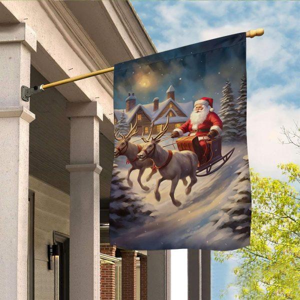 Christmas Flag, Reindeer Pulling Santa Claus Santa Claus Xmas Garden Flag, Christmas Garden Flags, Christmas Outdoor Flag