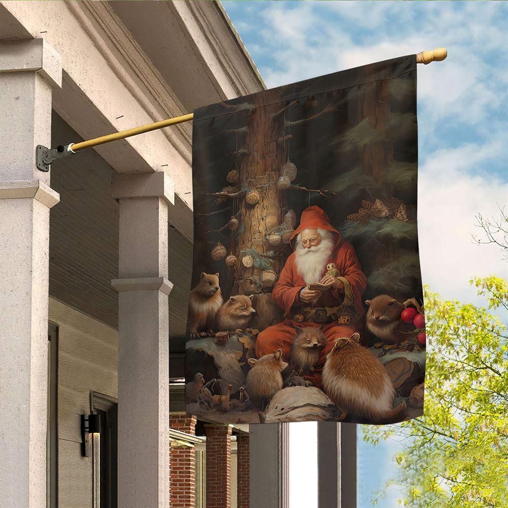 Christmas Flag, Santas Forest Friends Santa Claus Xmas Garden Flag, Christmas Garden Flags, Christmas Outdoor Flag