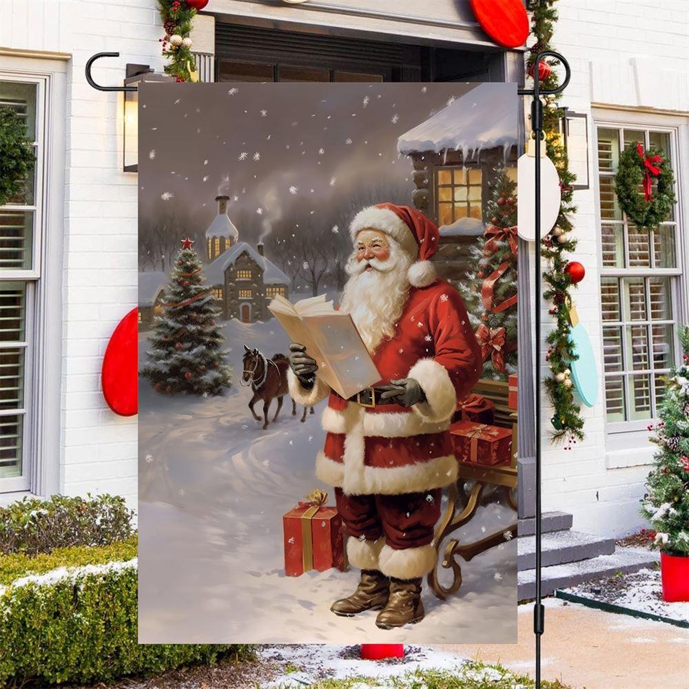 Christmas Flag, Santas Snowy Soiree Gifts And Reading Book Santa Claus Garden Flag, Christmas Garden Flags, Christmas Outdoor Flag