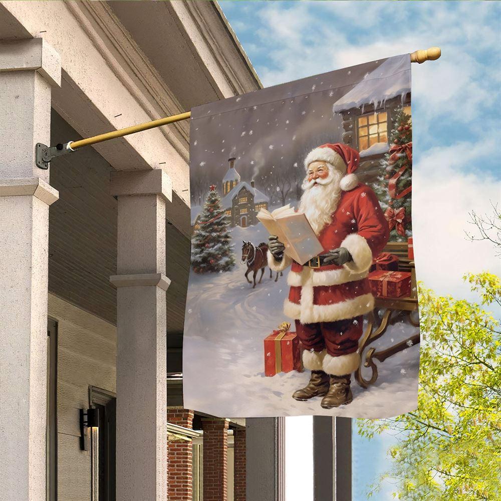 Christmas Flag, Santas Snowy Soiree Gifts And Reading Book Santa Claus Garden Flag, Christmas Garden Flags, Christmas Outdoor Flag