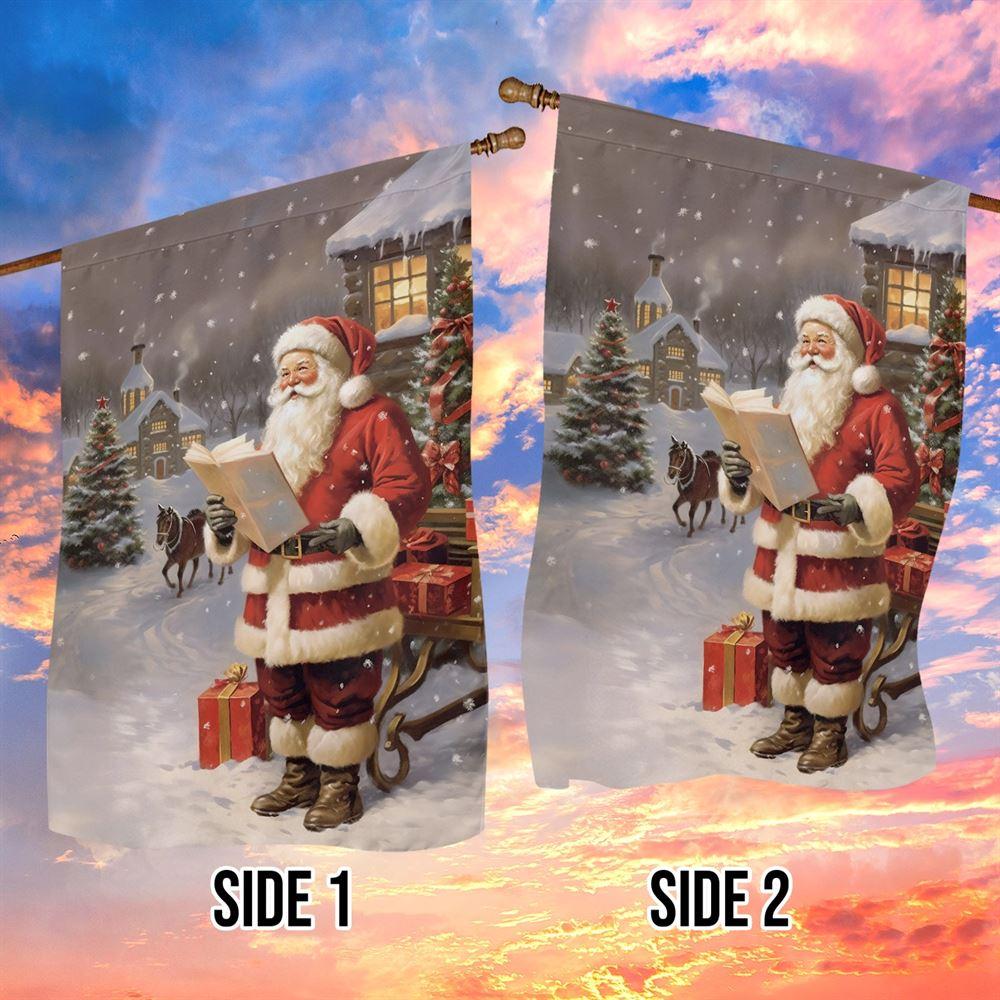 Christmas Flag, Santas Snowy Soiree Gifts And Reading Book Santa Claus Garden Flag, Christmas Garden Flags, Christmas Outdoor Flag