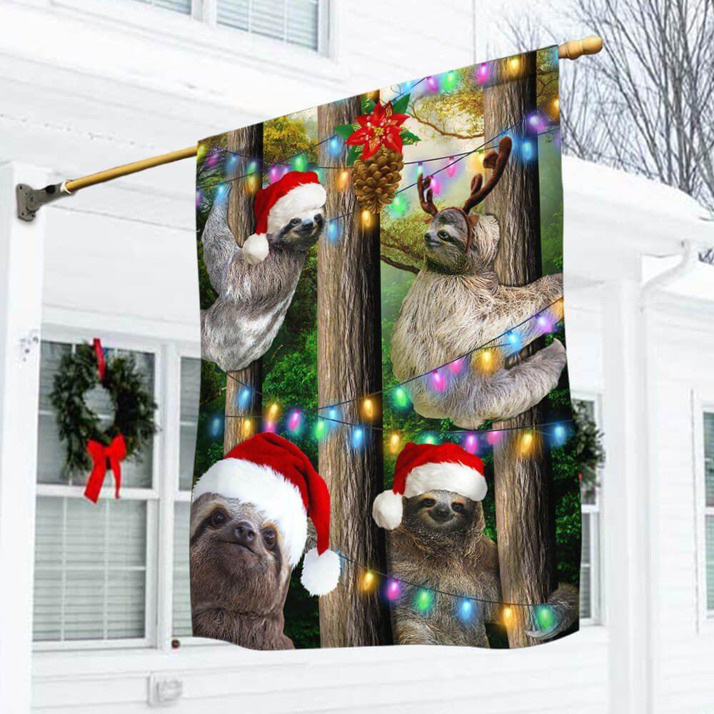 Christmas Flag, Sloth Christmas Flag, Christmas Garden Flags, Christmas Outdoor Flag