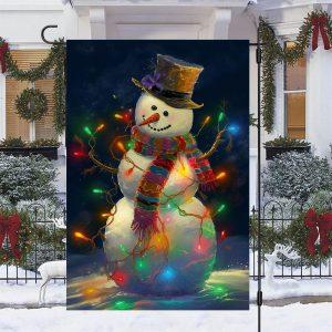 Christmas Flag Snowman Surrounded By String Lights Christmas Garden Flag Christmas Garden Flags Christmas Outdoor Flag 1 ifgy4a.jpg