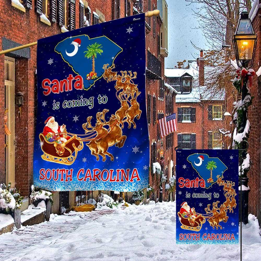 Christmas Flag, South Carolina Christmas Flag Santa Is Coming To South Carolina, Christmas Garden Flags, Christmas Outdoor Flag