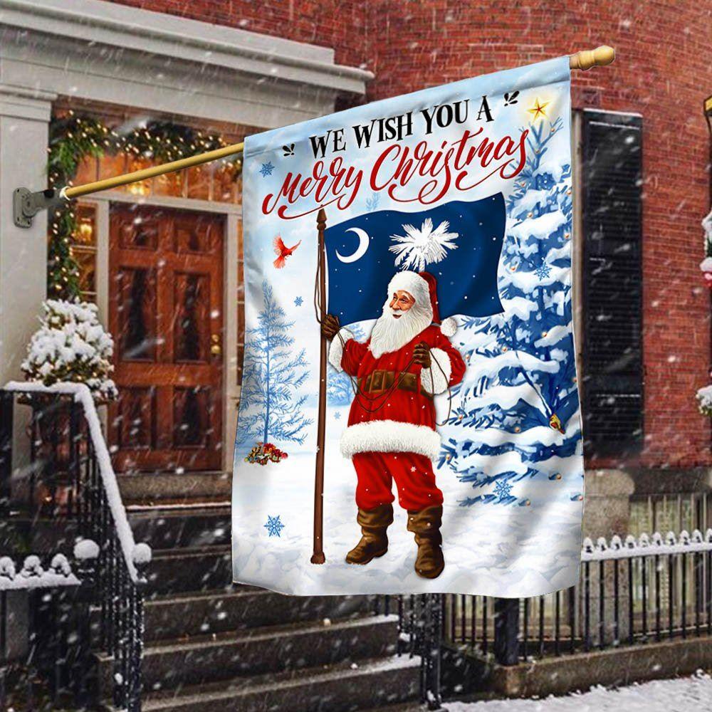 Christmas Flag, South Carolina Christmas Flag We Wish You A Merry Christmas Flag Santa Claus, Christmas Garden Flags, Christmas Outdoor Flag