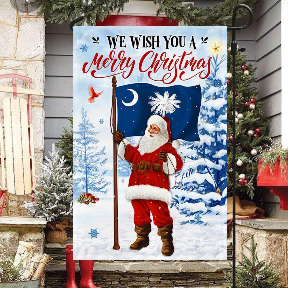 Christmas Flag, South Carolina Christmas Flag We Wish You A Merry Christmas Flag Santa Claus, Christmas Garden Flags, Christmas Outdoor Flag