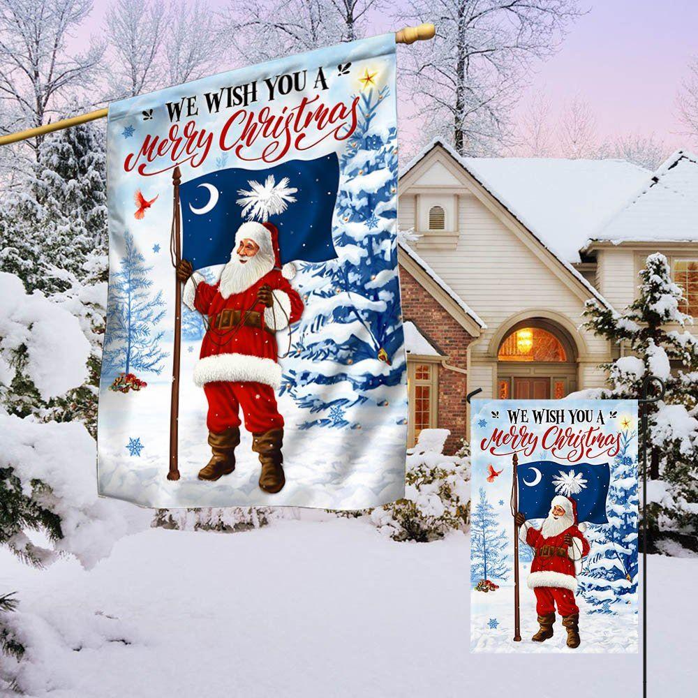Christmas Flag, South Carolina Christmas Flag We Wish You A Merry Christmas Flag Santa Claus, Christmas Garden Flags, Christmas Outdoor Flag