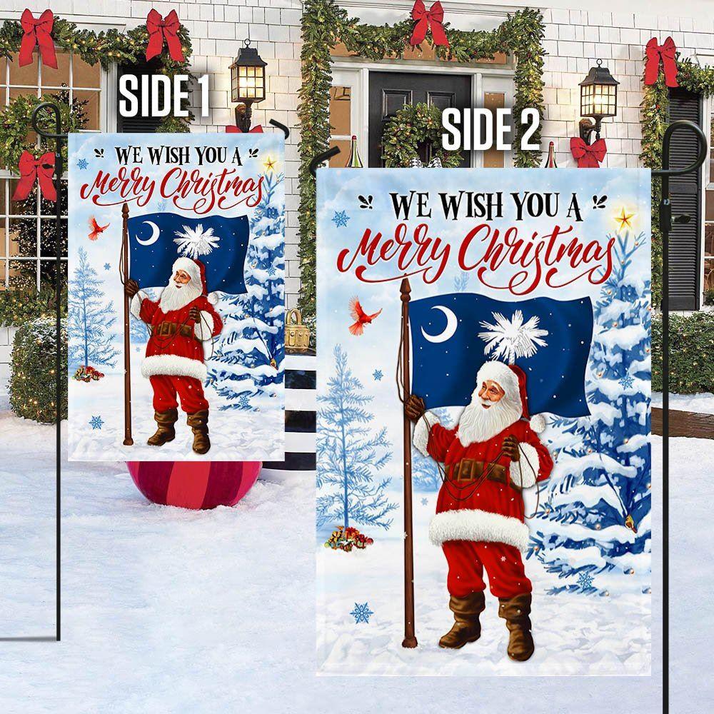Christmas Flag, South Carolina Christmas Flag We Wish You A Merry Christmas Flag Santa Claus, Christmas Garden Flags, Christmas Outdoor Flag
