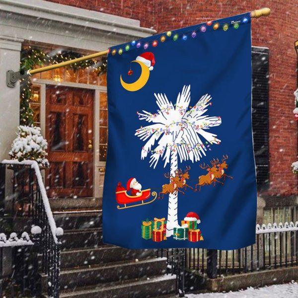 Christmas Flag, South Carolina Christmas Santa  Flag Christmas Palmetto Tree, Christmas Garden Flags, Christmas Outdoor Flag