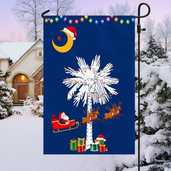 Christmas Flag, South Carolina Christmas Santa  Flag Christmas Palmetto Tree, Christmas Garden Flags, Christmas Outdoor Flag