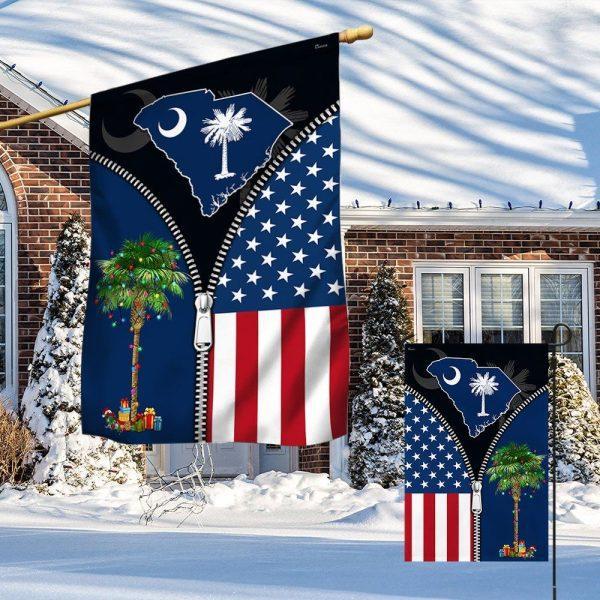 Christmas Flag, South Carolina Palm Tree Christmas American Flag, Christmas Garden Flags, Christmas Outdoor Flag