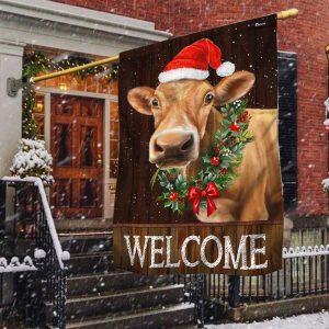 Christmas Flag, Welcome Farm Funny Cow Cattle…