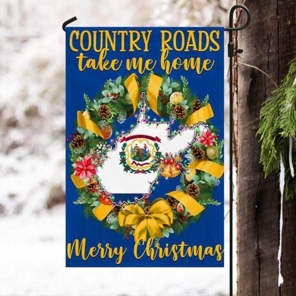 Christmas Flag, West Virginia Merry Christmas Country Roads Take Me Home Flag, Christmas Garden Flags, Christmas Outdoor Flag