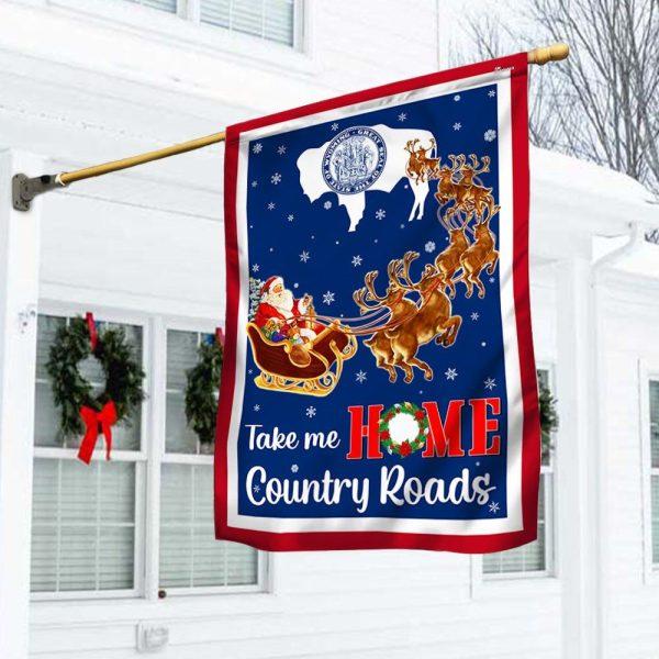 Christmas Flag, Wyoming Take Me Home Country Roads Christmas Santa Claus Flag, Christmas Garden Flags, Christmas Outdoor Flag