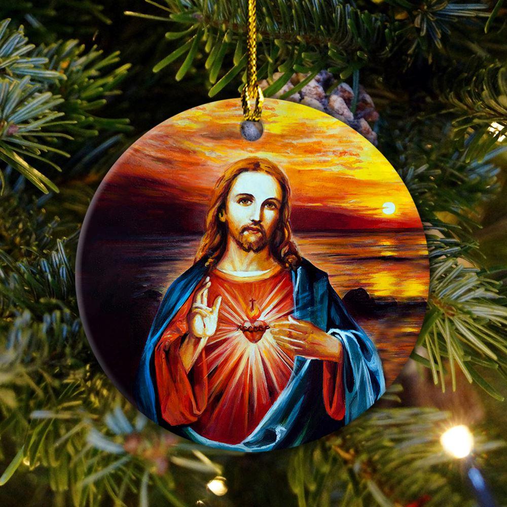 Christmas Ornament, Jesus Christ And Mary With Heart Paiting Circle Ceramic Ornament, Christmas Ornaments 2023 Christmas Ornament, Jesus Christ And Mary With Heart Paiting Circle Ceramic Ornament, Christmas Ornaments 2023