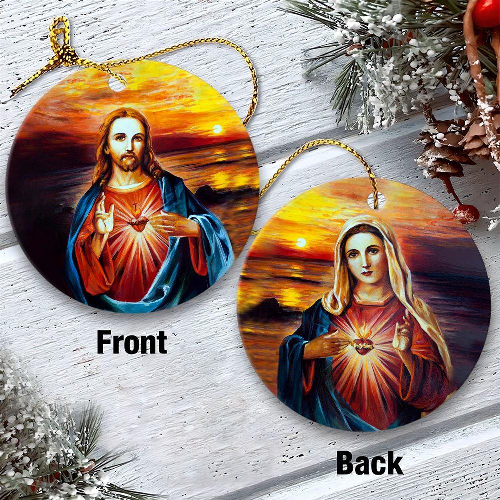 Christmas Ornament, Jesus Christ And Mary With Heart Paiting Circle Ceramic Ornament, Christmas Ornaments 2023 Christmas Ornament, Jesus Christ And Mary With Heart Paiting Circle Ceramic Ornament, Christmas Ornaments 2023