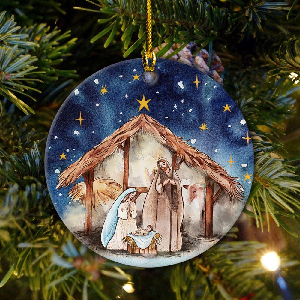 Christmas Ornament, Joseph Mary Christ Was Born Christmas Eve Circle Ceramic Ornament, Christmas Ornaments 2023 Christmas Ornament, Joseph Mary Christ Was Born Christmas Eve Circle Ceramic Ornament, Christmas Ornaments 2023