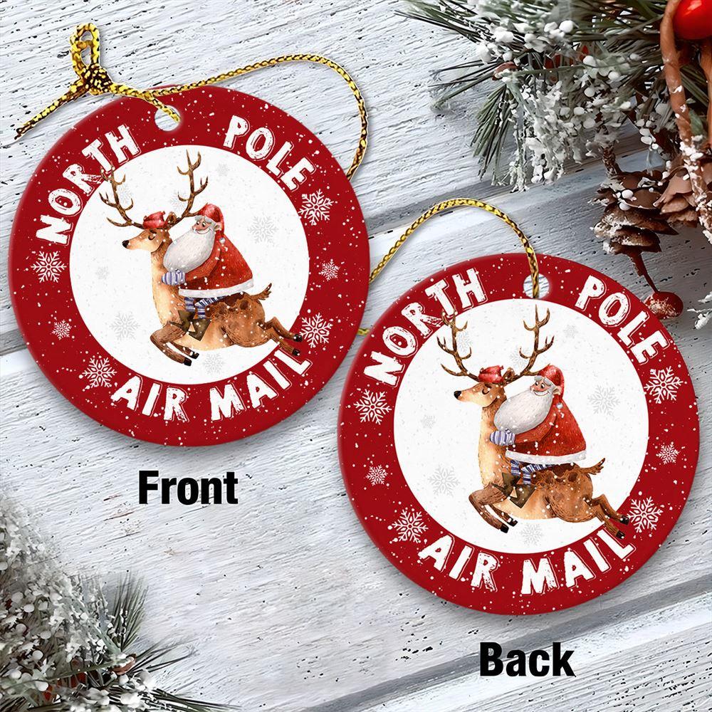 Christmas Ornament, North Pole Air Mail Circle Ceramic Ornament, Christmas Ornaments 2023