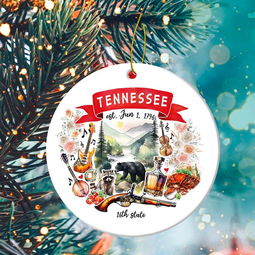Christmas Ornament, Tennessee State Themes And Landmarks Christmas Circle Ceramic Ornament, Christmas Ornaments 2023 Christmas Ornament, Tennessee State Themes And Landmarks Christmas Circle Ceramic Ornament, Christmas Ornaments 2023