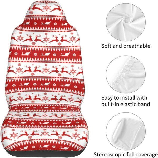Christmas Reindeer Stripes Car Seat Covers Vehicle Front Seat Covers, Christmas Car Seat Covers