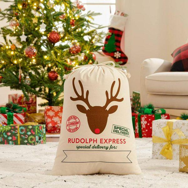 Christmas Sack, Christmas Special Delivery Reindeer Print Sacks, Xmas Santa Sacks, Christmas Tree Bags, Christmas Bag Gift