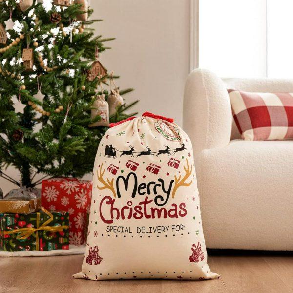 Christmas Sack, Merry Christmas Logo Santa Print Sack, Xmas Santa Sacks, Christmas Tree Bags, Christmas Bag Gift