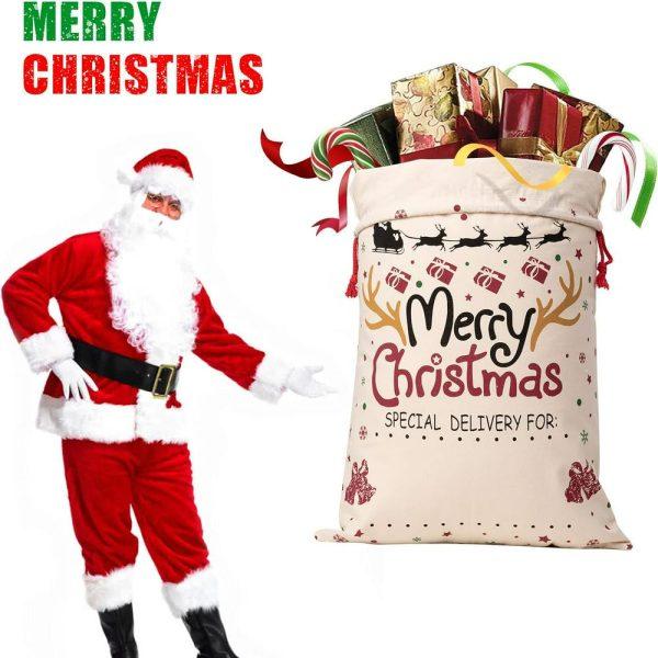 Christmas Sack, Merry Christmas Logo Santa Print Sack, Xmas Santa Sacks, Christmas Tree Bags, Christmas Bag Gift
