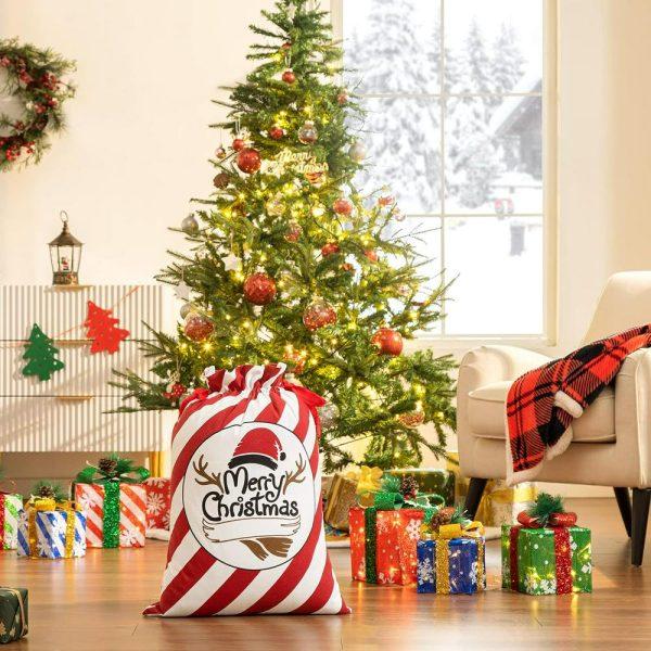 Christmas Sack, Merry Christmas Reindeer Santa Hat Print Sack, Xmas Santa Sacks, Christmas Tree Bags, Christmas Bag Gift