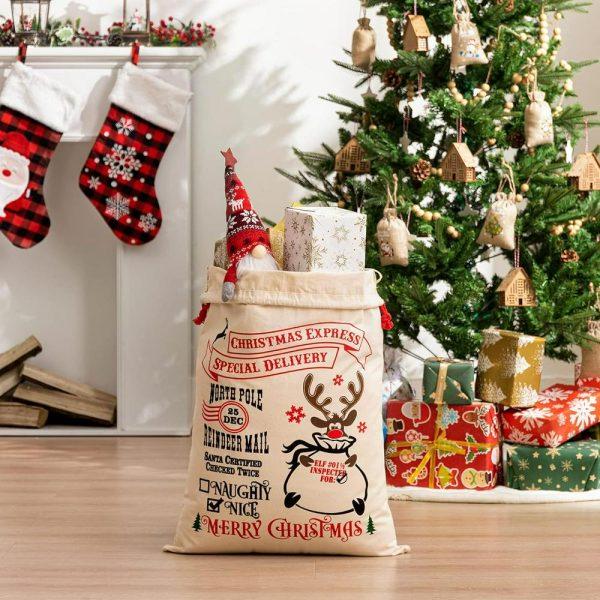 Christmas Sack, Merry Christmas Reindeer With Tree Sack, Xmas Santa Sacks, Christmas Tree Bags, Christmas Bag Gift