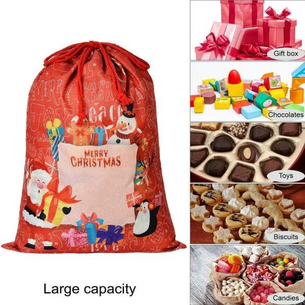 Christmas Sack, Merry Christmas Santa And Snowman Print Sack, Xmas Santa Sacks, Christmas Tree Bags, Christmas Bag Gift