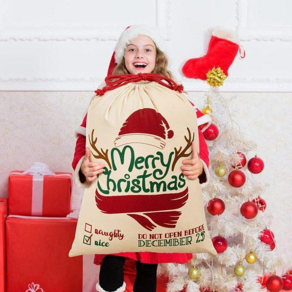 Christmas Sack, Merry Christmas Santa Hat Print Sacks, Xmas Santa Sacks, Christmas Tree Bags, Christmas Bag Gift