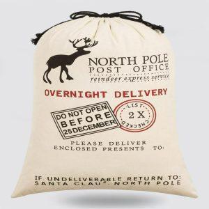 Christmas Sack, North Pole Christmas Reindeer Print…
