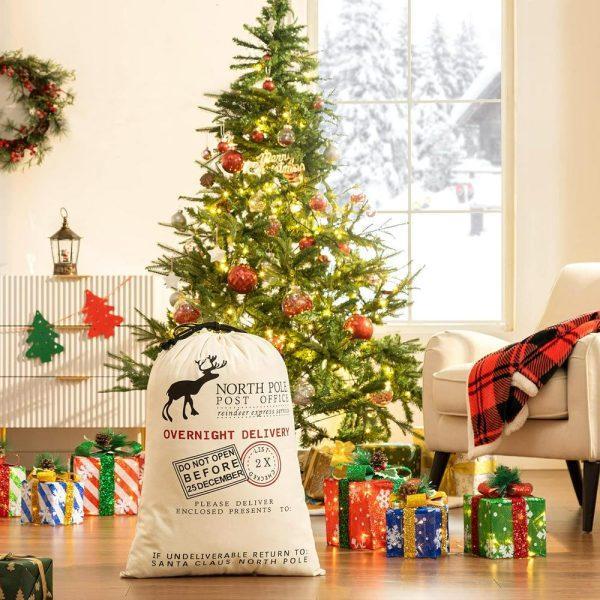 Christmas Sack, North Pole Christmas Reindeer Print Sacks, Xmas Santa Sacks, Christmas Tree Bags, Christmas Bag Gift