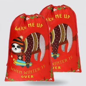 Christmas Sack, Red Sloth Print Christmas Sack,…