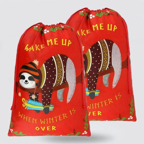 Christmas Sack, Red Sloth Print Christmas Sack, Xmas Santa Sacks, Christmas Tree Bags, Christmas Bag Gift