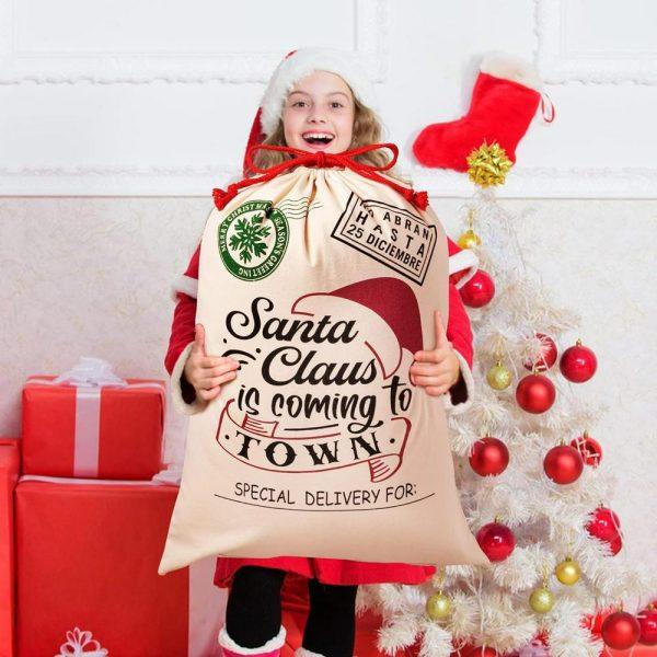 Christmas Sack, Santa Claus Is Coming To Town Sacks, Xmas Santa Sacks, Christmas Tree Bags, Christmas Bag Gift