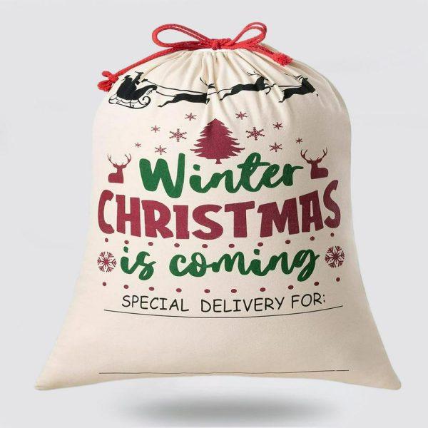 Christmas Sack, Winter Christmas Is Coming Sack, Xmas Santa Sacks, Christmas Tree Bags, Christmas Bag Gift
