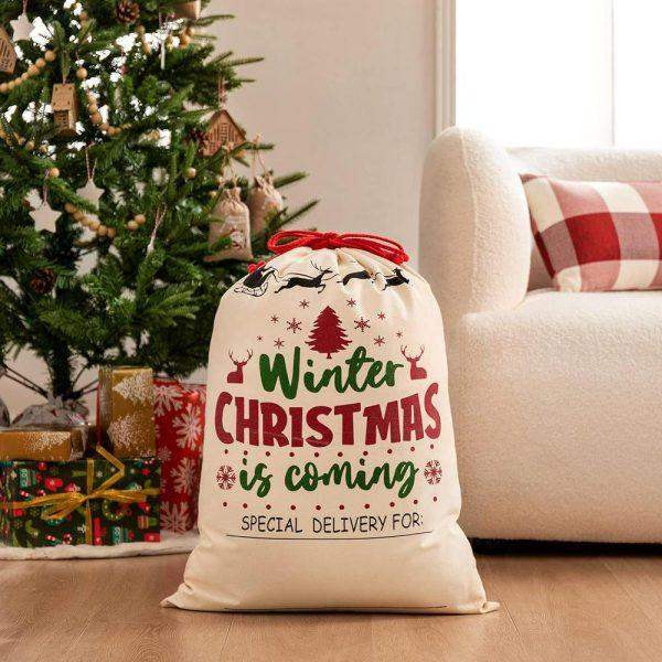 Christmas Sack, Winter Christmas Is Coming Sack, Xmas Santa Sacks, Christmas Tree Bags, Christmas Bag Gift