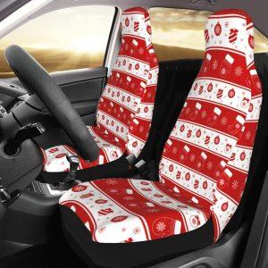 Christmas Snowflake Sock Stripes Car Seat Covers Vehicle Front Seat Covers, Christmas Car Seat Covers