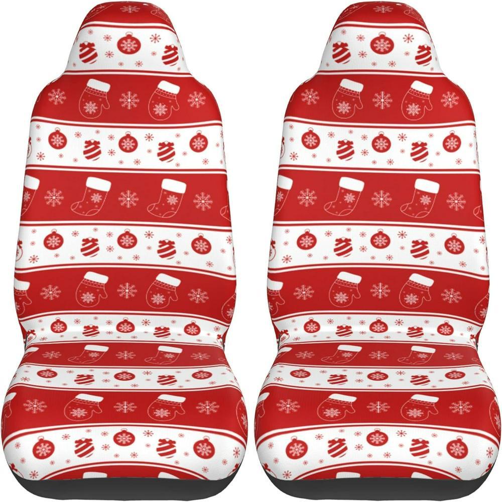 Christmas Snowflake Sock Stripes Car Seat Covers Vehicle Front Seat Covers, Christmas Car Seat Covers