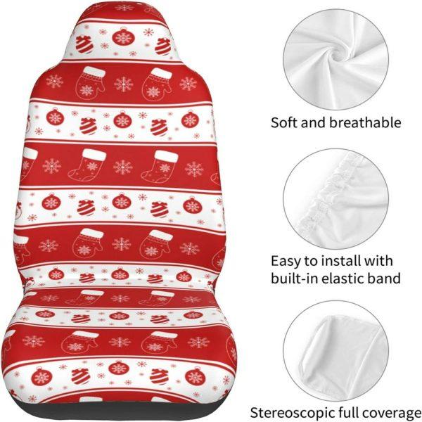 Christmas Snowflake Sock Stripes Car Seat Covers Vehicle Front Seat Covers, Christmas Car Seat Covers