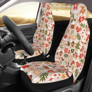 Christmas Symbols Print Car Seat Covers Vehicle Front Seat Covers, Christmas Car Seat Covers