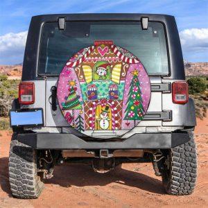 Christmas Tire Cover, Cat Bird Snowman In Cookie House Tire Cover, Spare Tire Cover, Tire Covers For Cars