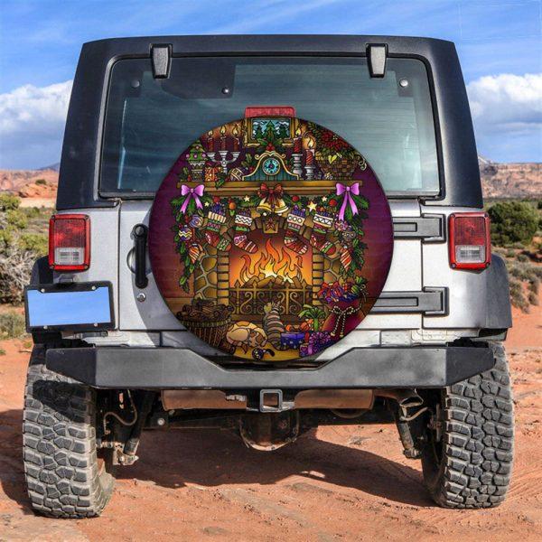 Christmas Tire Cover, Christmas Eve Fireplac Tire Cover, Spare Tire Cover, Tire Covers For Cars