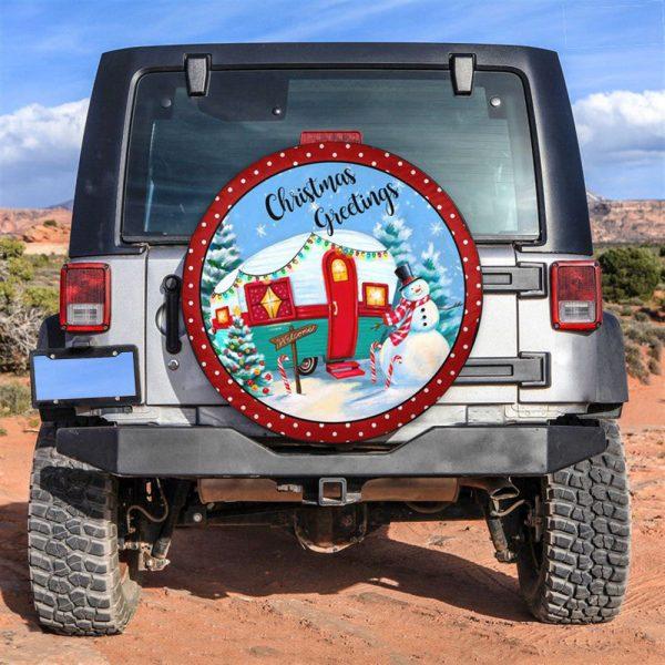 Christmas Tire Cover, Christmas Greetings With Camping Snowman Tire Cover, Spare Tire Cover, Tire Covers For Cars