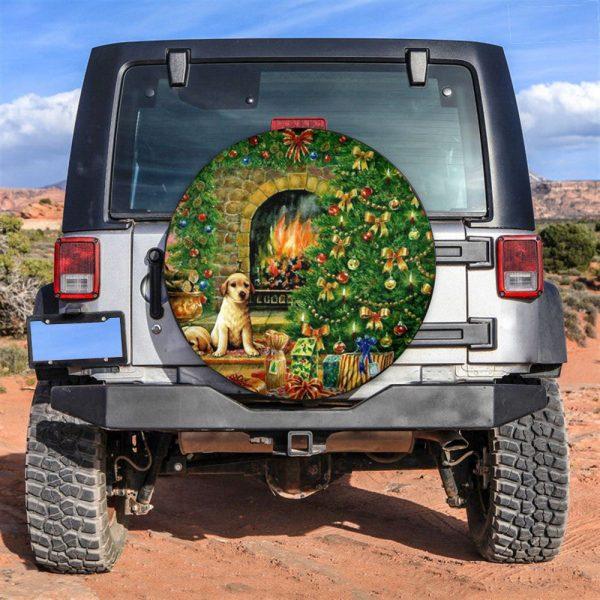 Christmas Tire Cover, Christmas Tree Fireplace Cute Puppy Tire Cover, Spare Tire Cover, Tire Covers For Cars
